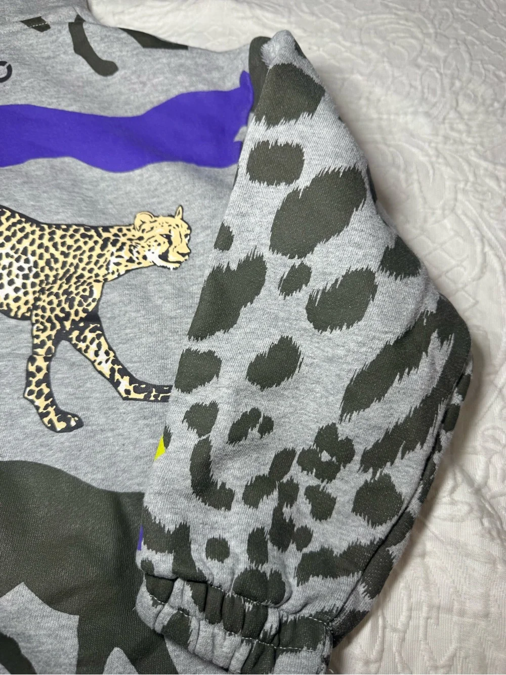 Kenzo Kids Hoodie Size 8 128 Gray Tiger Leopard Animal Print Full Zip